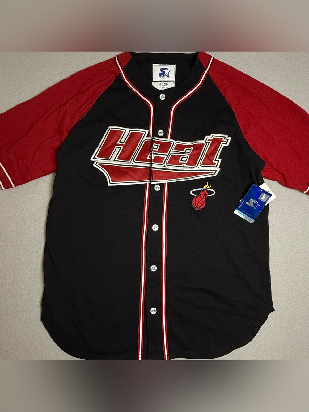 Starter Miami Heat Jersey Mens XL Black Red Button Front Shirt NBA New NWT Top